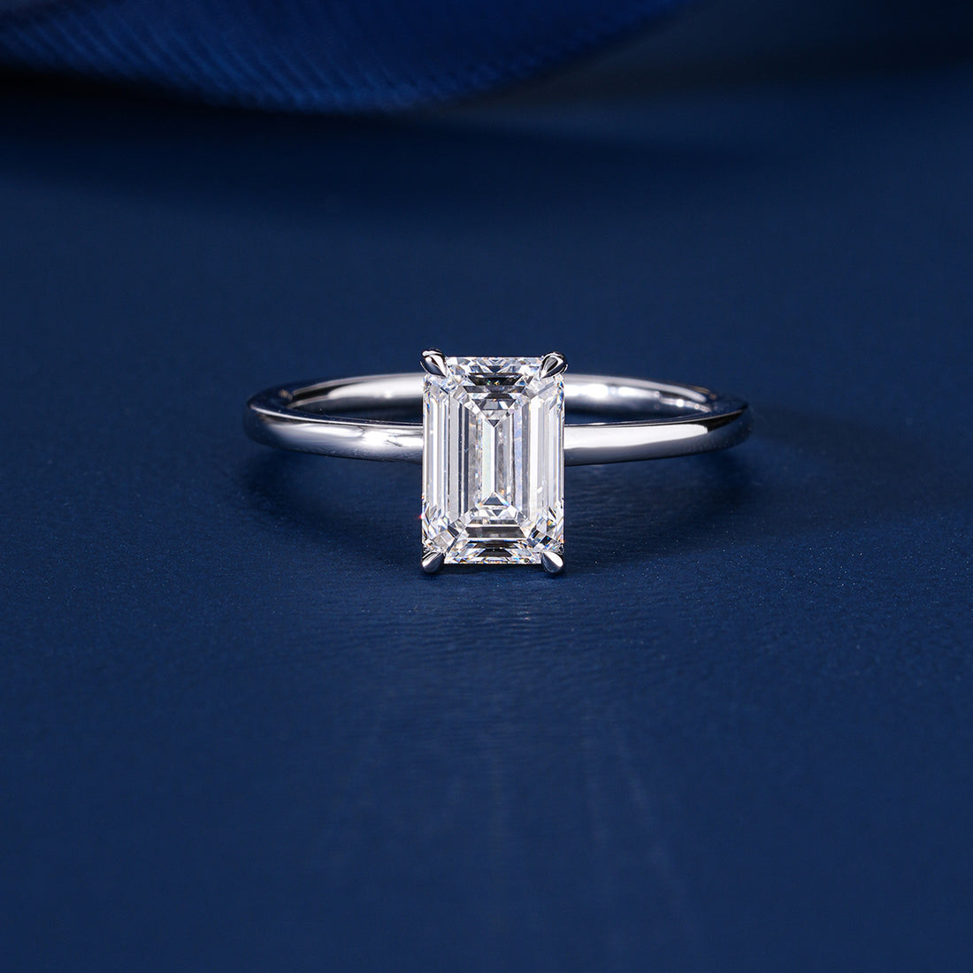 1.50 CT Emerald Cut Lab Grown Diamond Hidden Halo Unique Engagement Ring