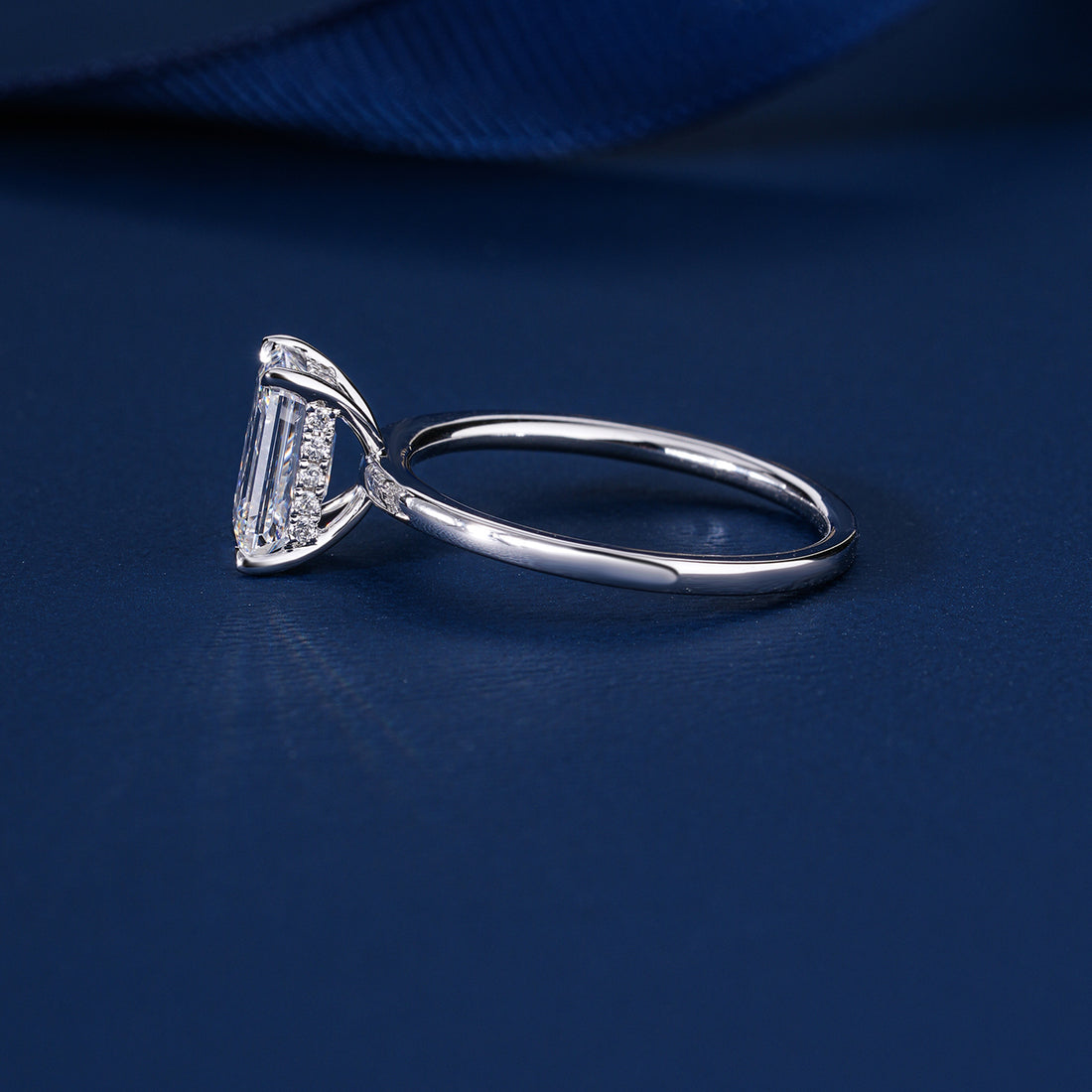 1.50 CT Emerald Cut Lab Grown Diamond Hidden Halo Unique Engagement Ring