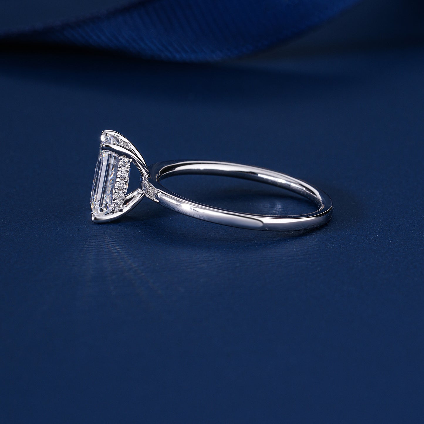 1.50 CT Emerald Cut Lab Grown Diamond Hidden Halo Unique Engagement Ring