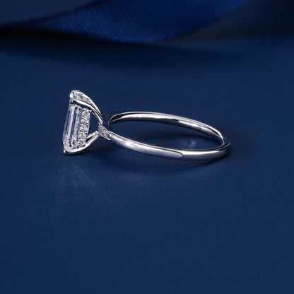 1.50 CT Emerald Cut Lab Grown Diamond Hidden Halo Unique Engagement Ring