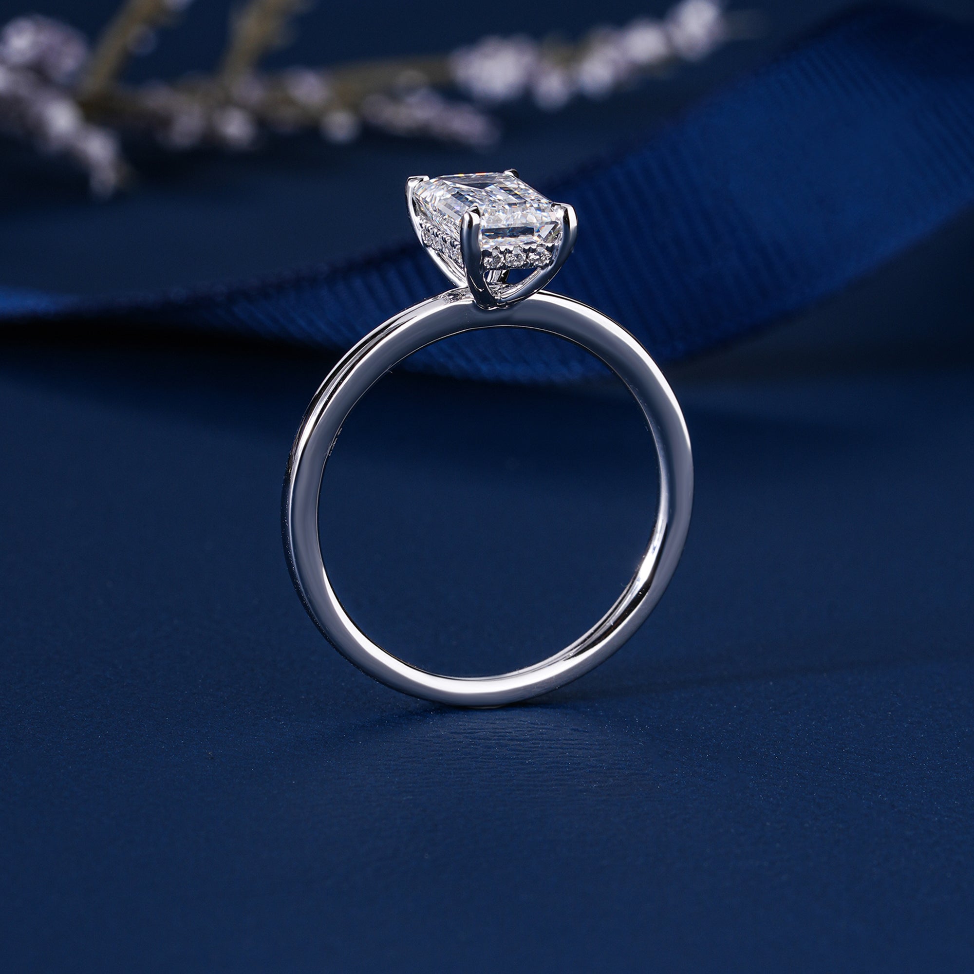 1.50 CT Emerald Cut Lab Grown Diamond Hidden Halo Unique Engagement Ring