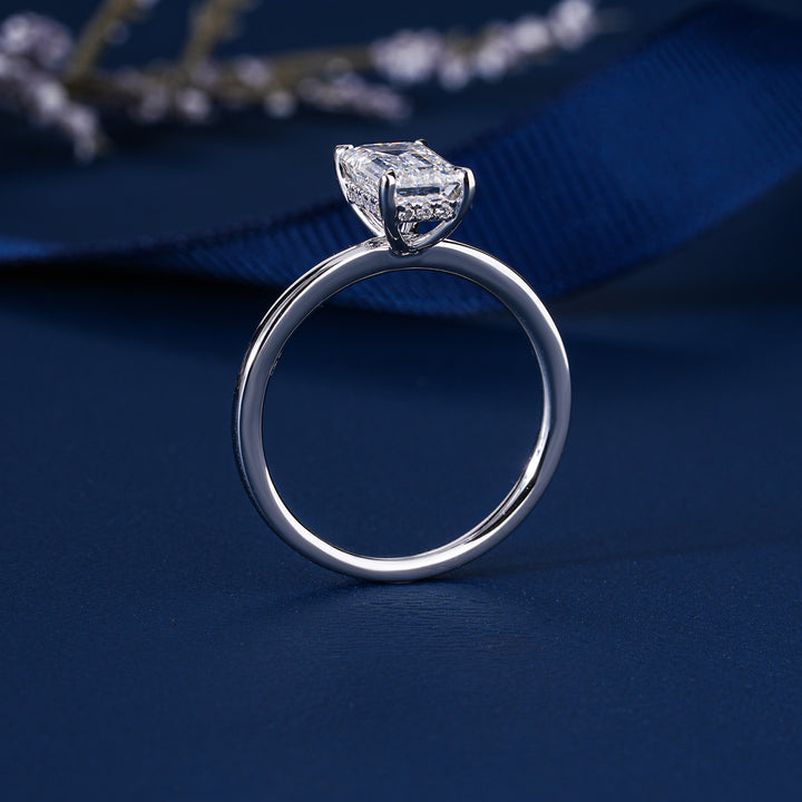 1.50 CT Emerald Cut Lab Grown Diamond Hidden Halo Unique Engagement Ring