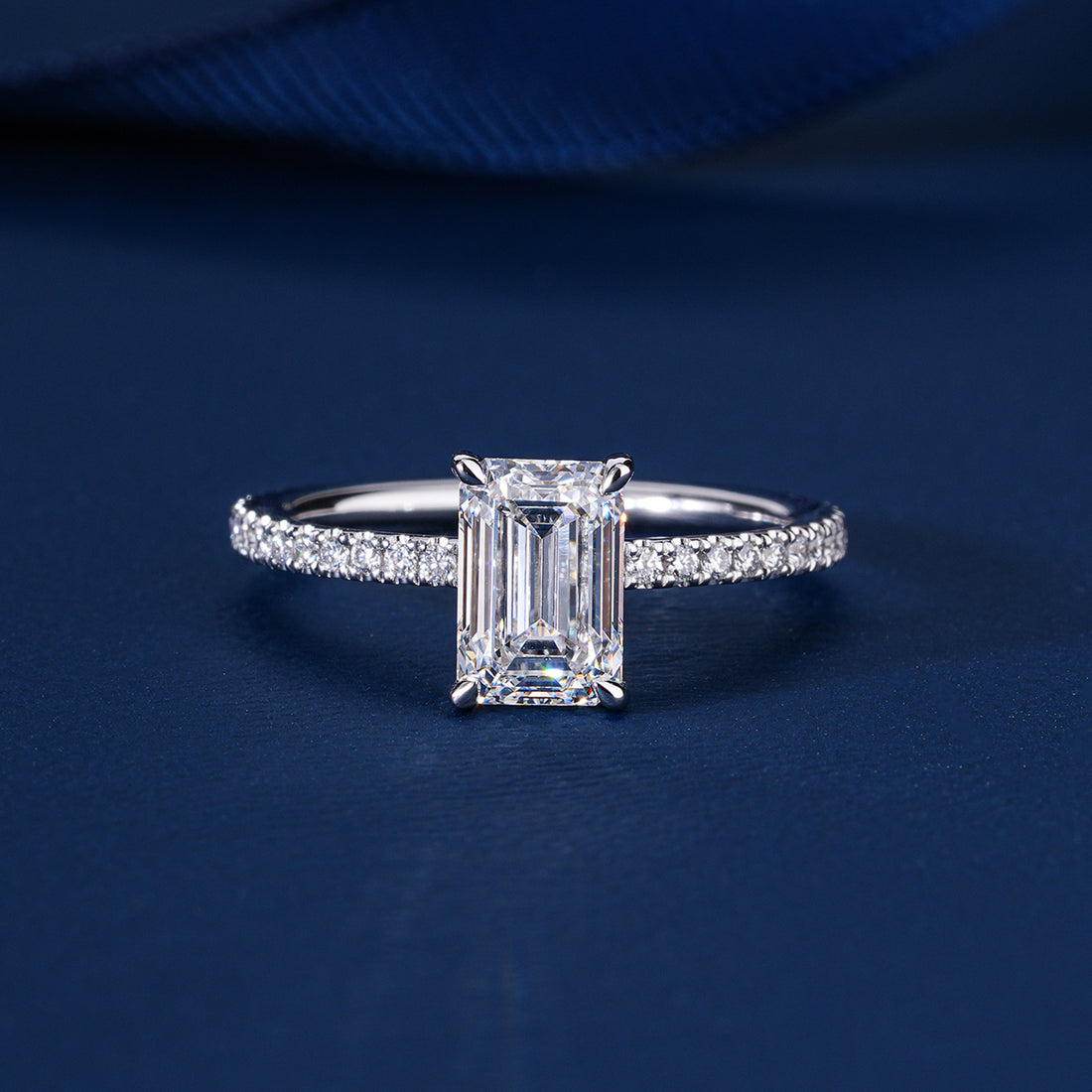 1.50 ct Emerald Cut Lab Grown Diamond Pave Setting Bridal Engagement Ring