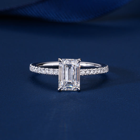 1.50 ct Emerald Cut Lab Grown Diamond Pave Setting Bridal Engagement Ring