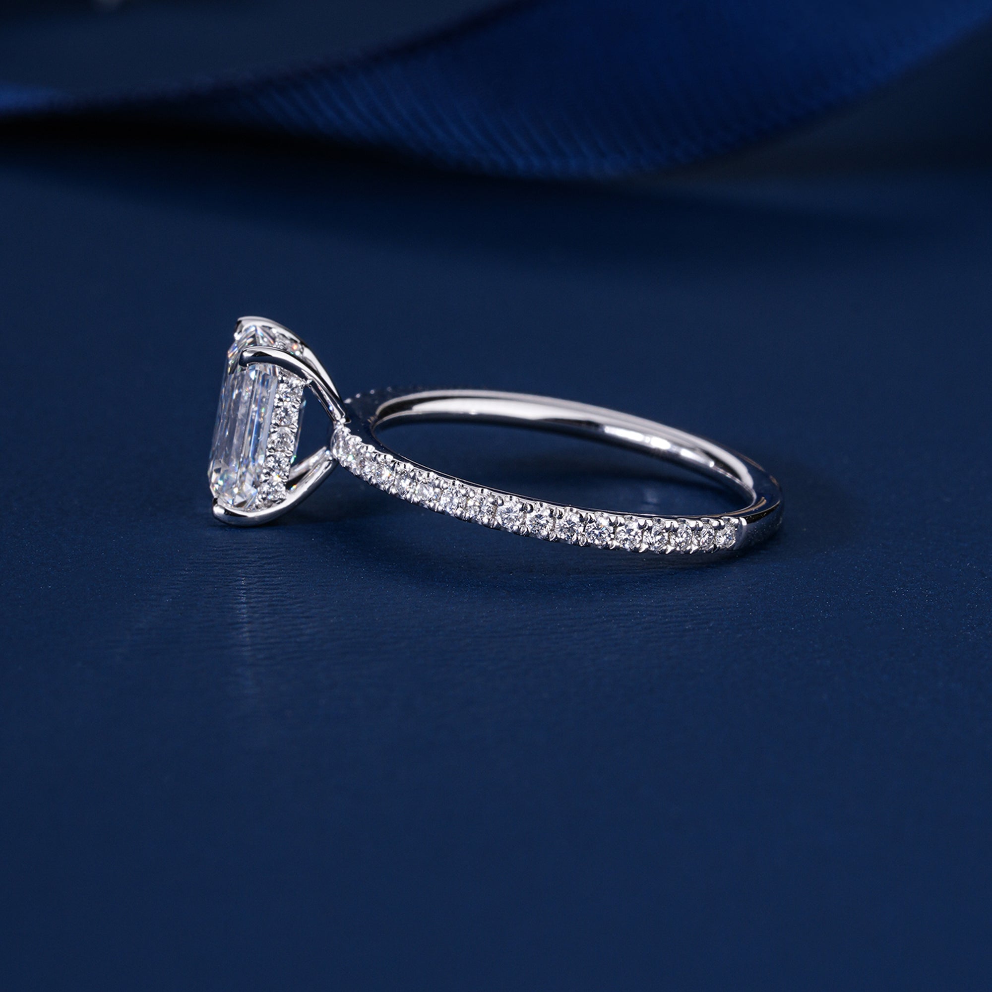 1.50 ct Emerald Cut Lab Grown Diamond Pave Setting Bridal Engagement Ring