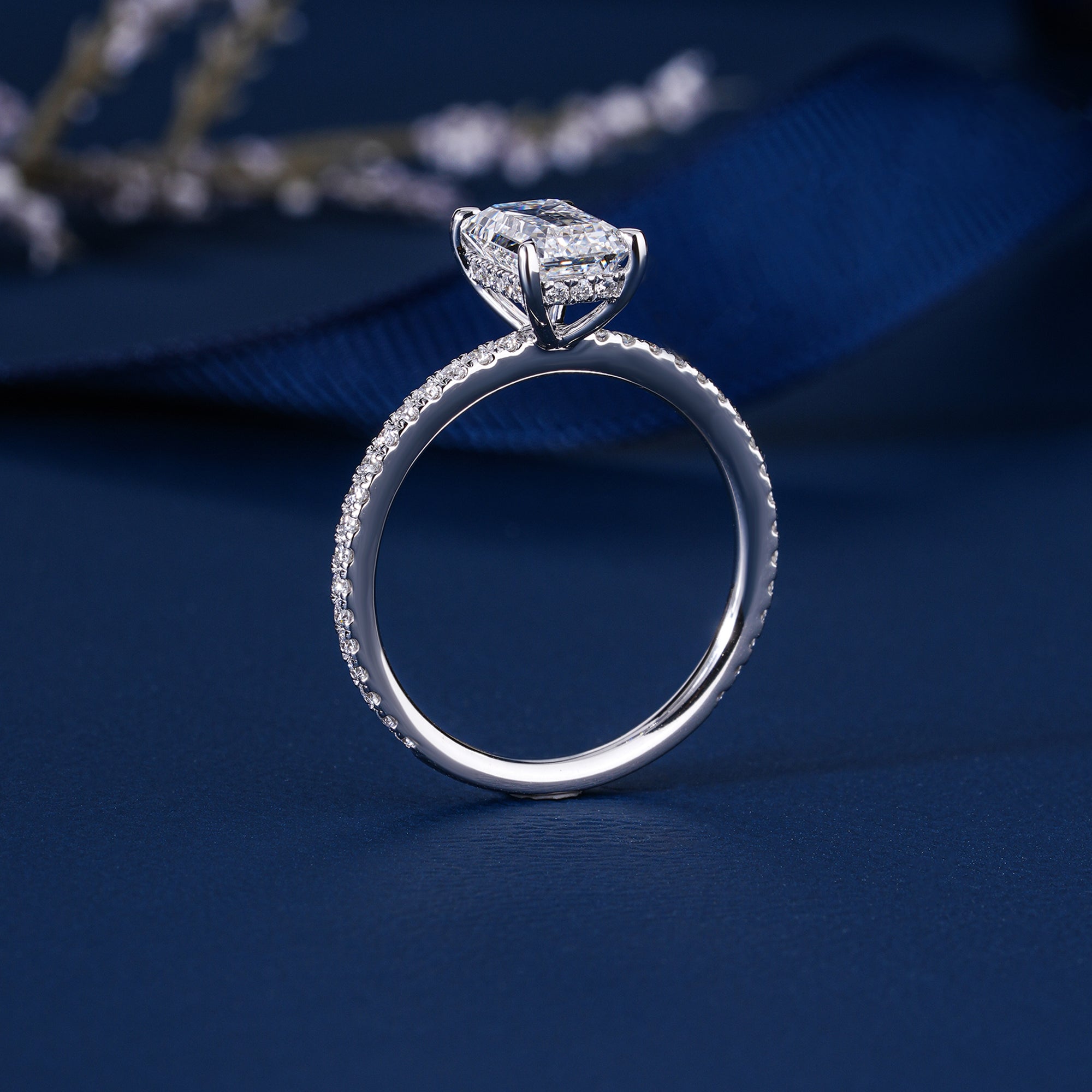 1.50 ct Emerald Cut Lab Grown Diamond Pave Setting Bridal Engagement Ring