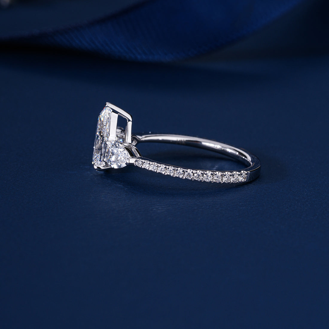 1.10 Ct Pear (Teardrop) Three Stone Pave Setting Luxury Engagement Ring