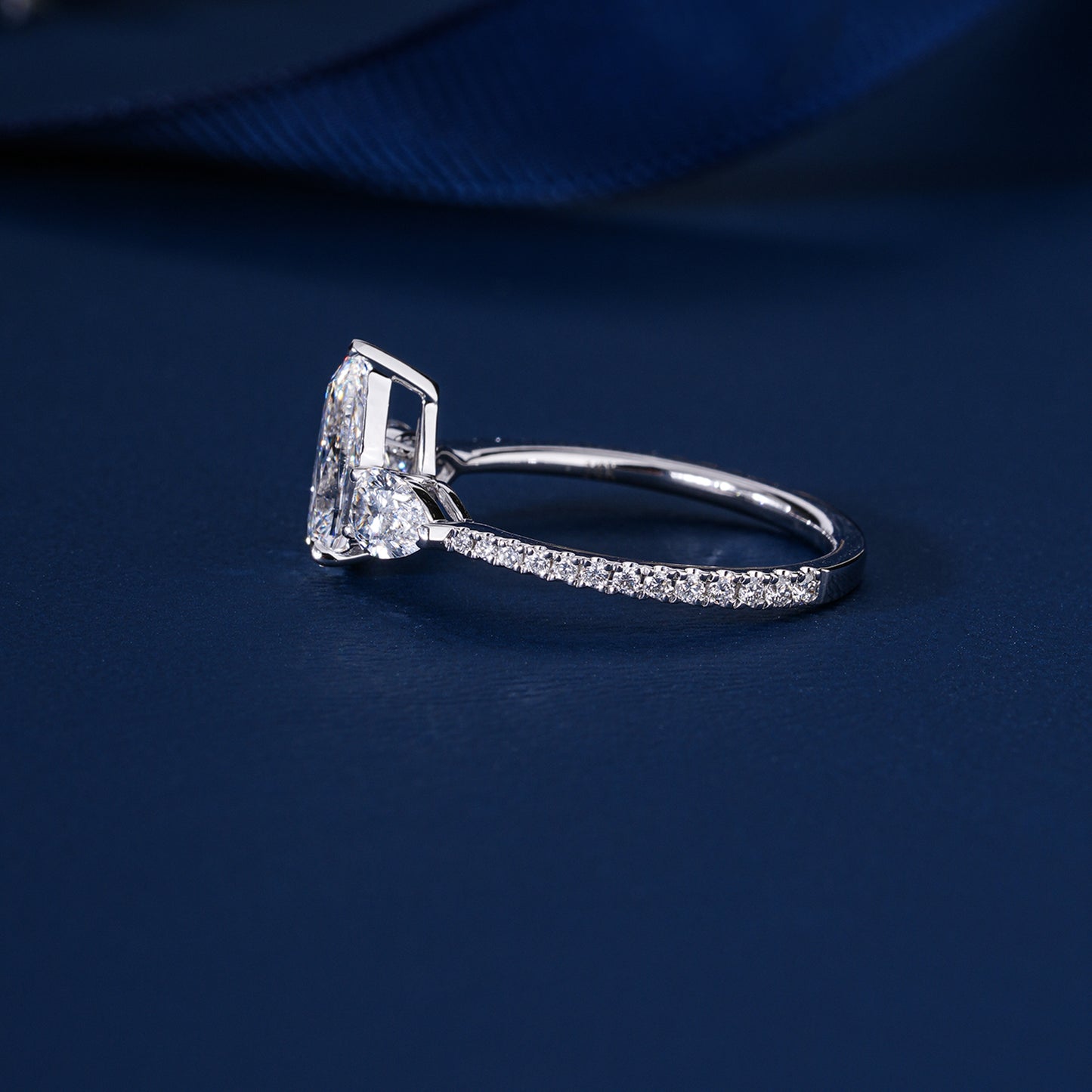1.00 Ct Pear (Teardrop) Three Stone Pave Setting Luxury Engagement Ring