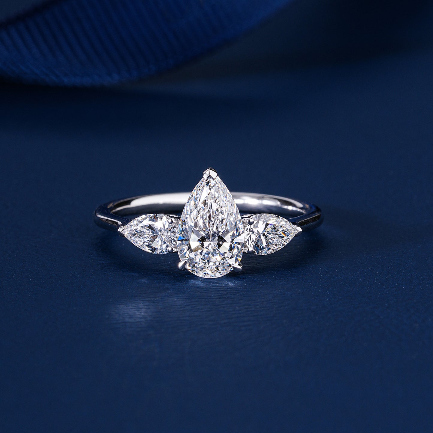 1.00 Carat Pear (Teardrop) Three Stone Pave Setting Luxury Engagement Ring