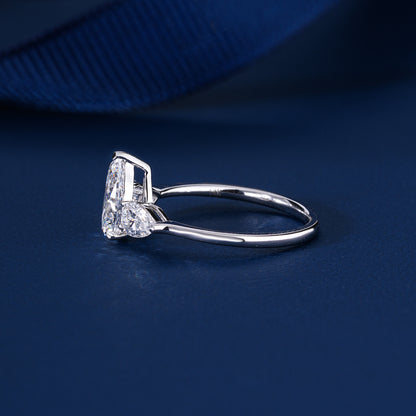 1.00 Carat Pear (Teardrop) Three Stone Pave Setting Luxury Engagement Ring