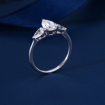 1.00 Carat Pear (Teardrop) Three Stone Pave Setting Luxury Engagement Ring
