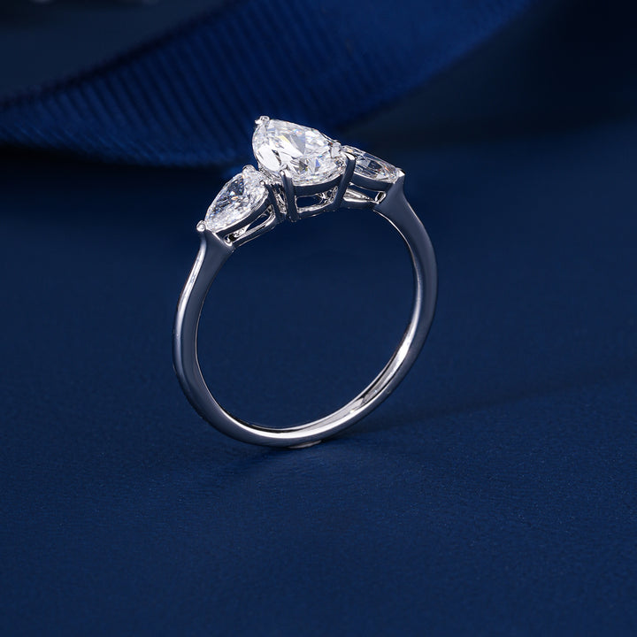 1.1 Carat Pear (Teardrop) Three Stone Pave Setting Luxury Engagement Ring