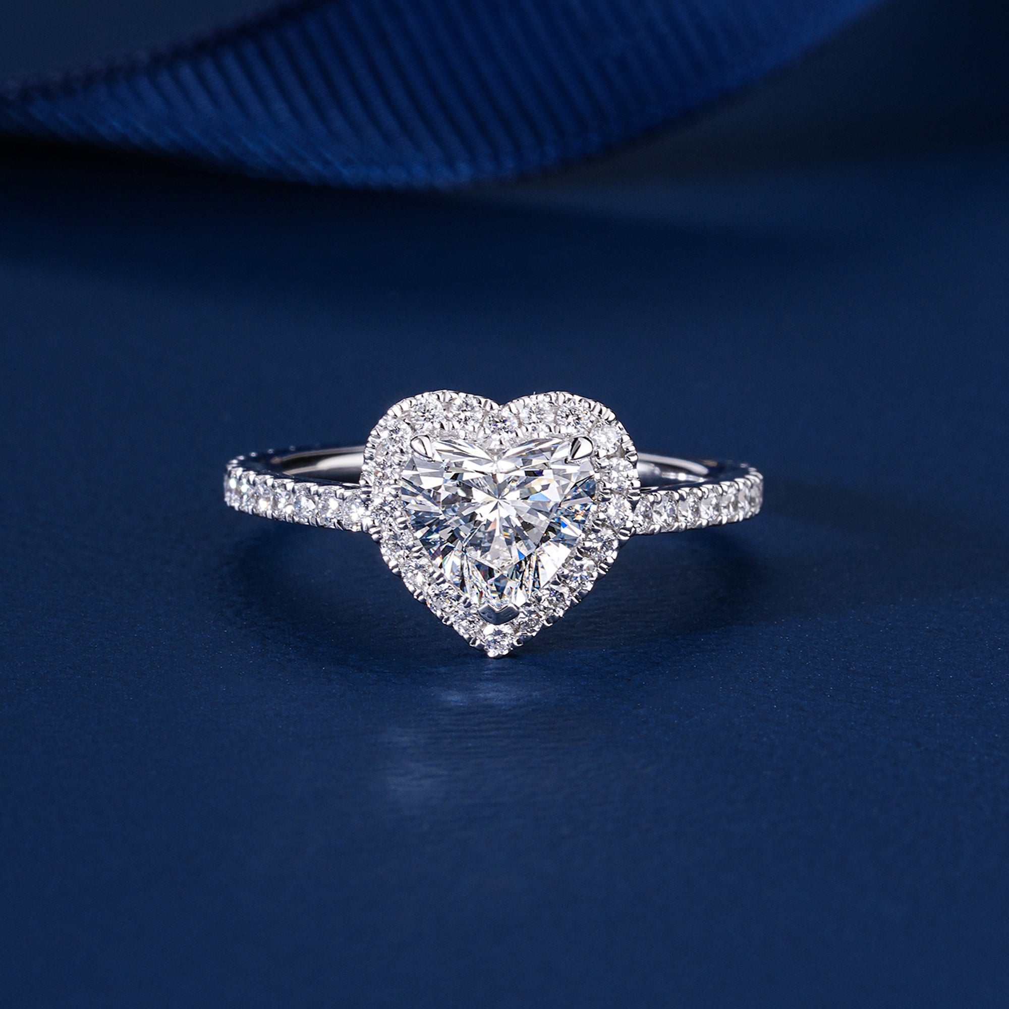 1.1 CT Heart Cut Lab Grown Diamond Halo Pave Romantic Engagement Ring