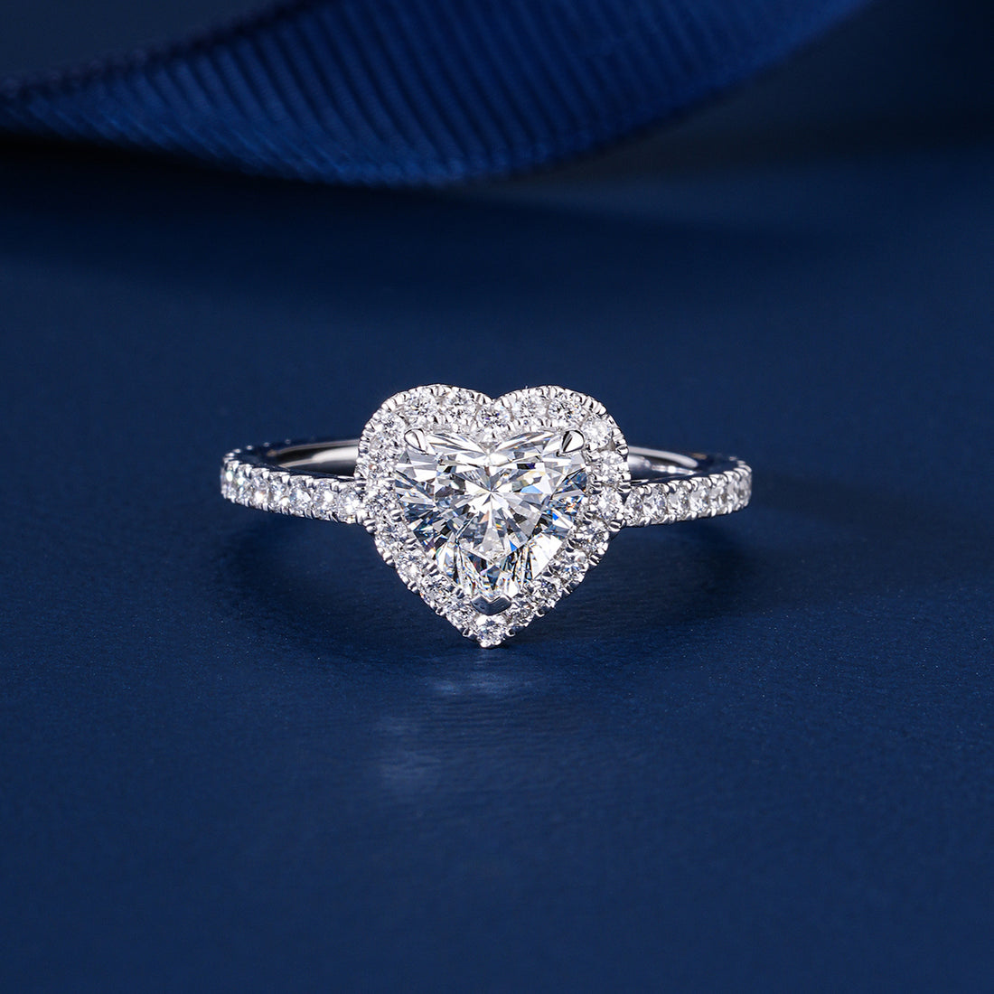 1.1 CT Heart Cut Lab Grown Diamond Halo Pave Romantic Engagement Ring
