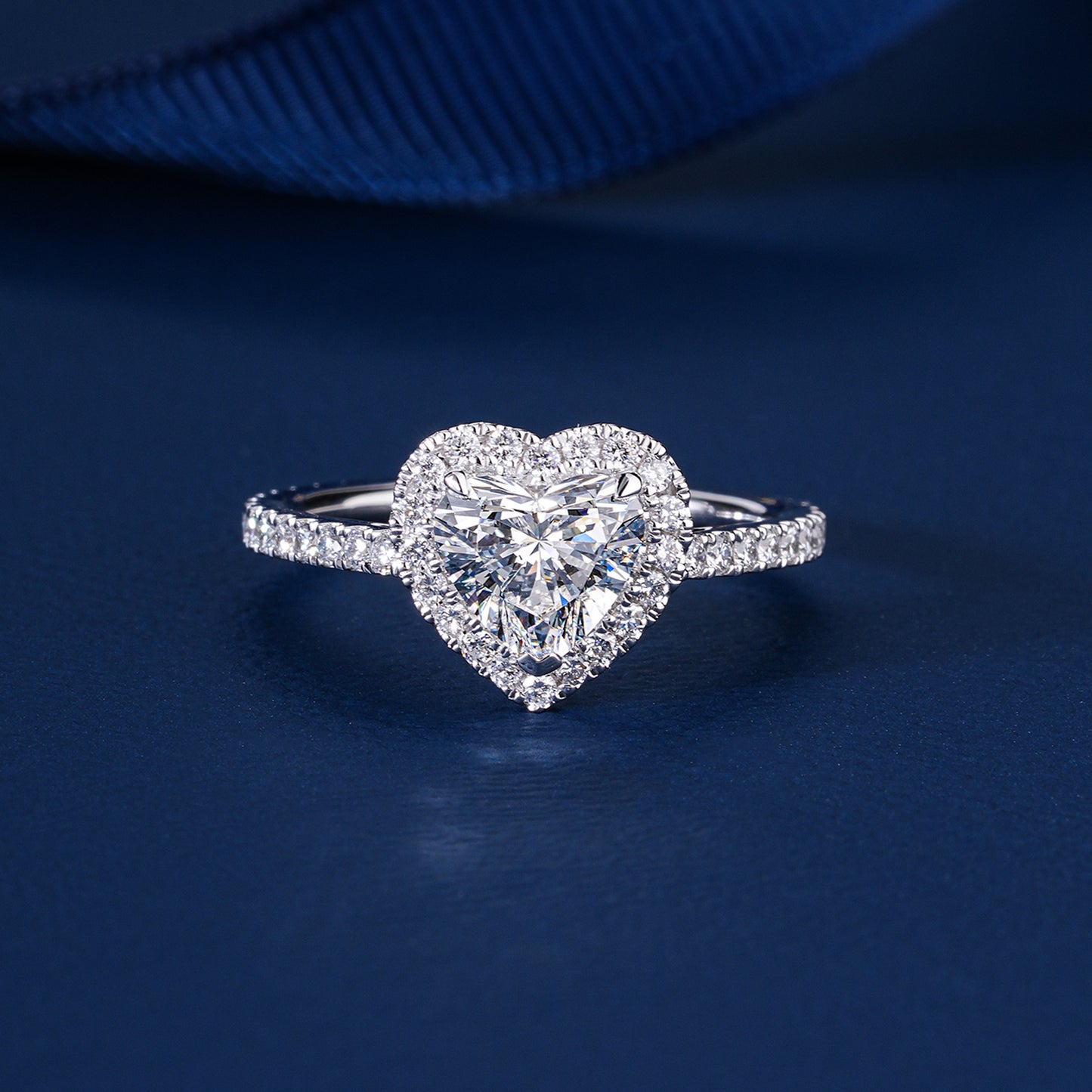 1.00 CT Heart Cut Lab Grown Diamond Halo Pave Romantic Engagement Ring