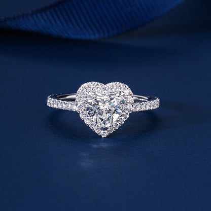 1.00 CT Heart Cut Lab Grown Diamond Halo Pave Romantic Engagement Ring