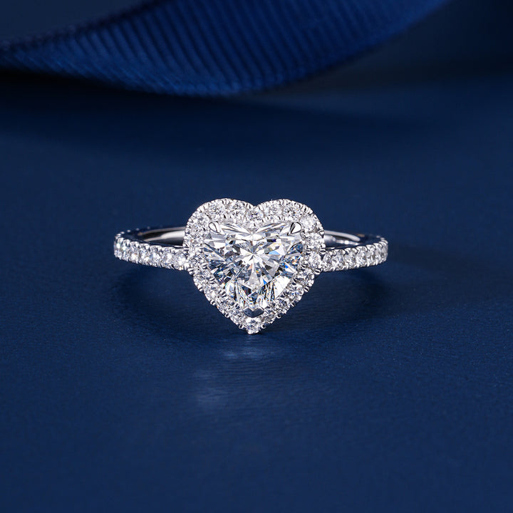 1.1 CT Heart Cut Lab Grown Diamond Halo Pave Romantic Engagement Ring