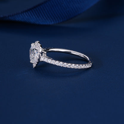 1.00 CT Heart Cut Lab Grown Diamond Halo Pave Romantic Engagement Ring