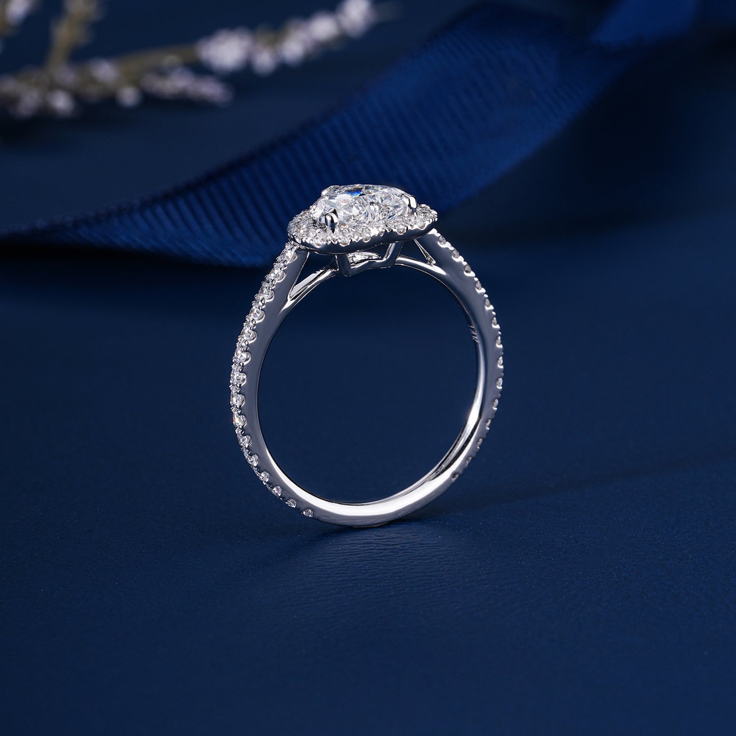 1.00 CT Heart Cut Lab Grown Diamond Halo Pave Romantic Engagement Ring
