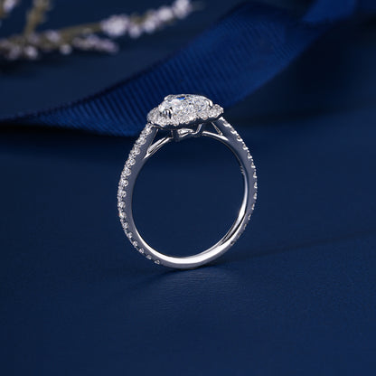 1.00 CT Heart Cut Lab Grown Diamond Halo Pave Romantic Engagement Ring