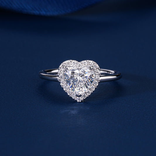 1.00 CT Heart Cut Lab Grown Diamond Halo Solitaire Romantic Engagement Ring