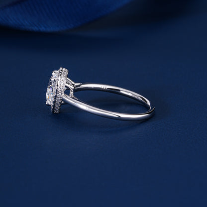 1.00 CT Heart Cut Lab Grown Diamond Halo Solitaire Romantic Engagement Ring