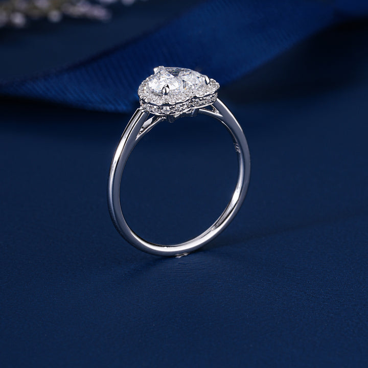 1.1 CT Heart Cut Lab Grown Diamond Halo Solitaire Romantic Engagement Ring