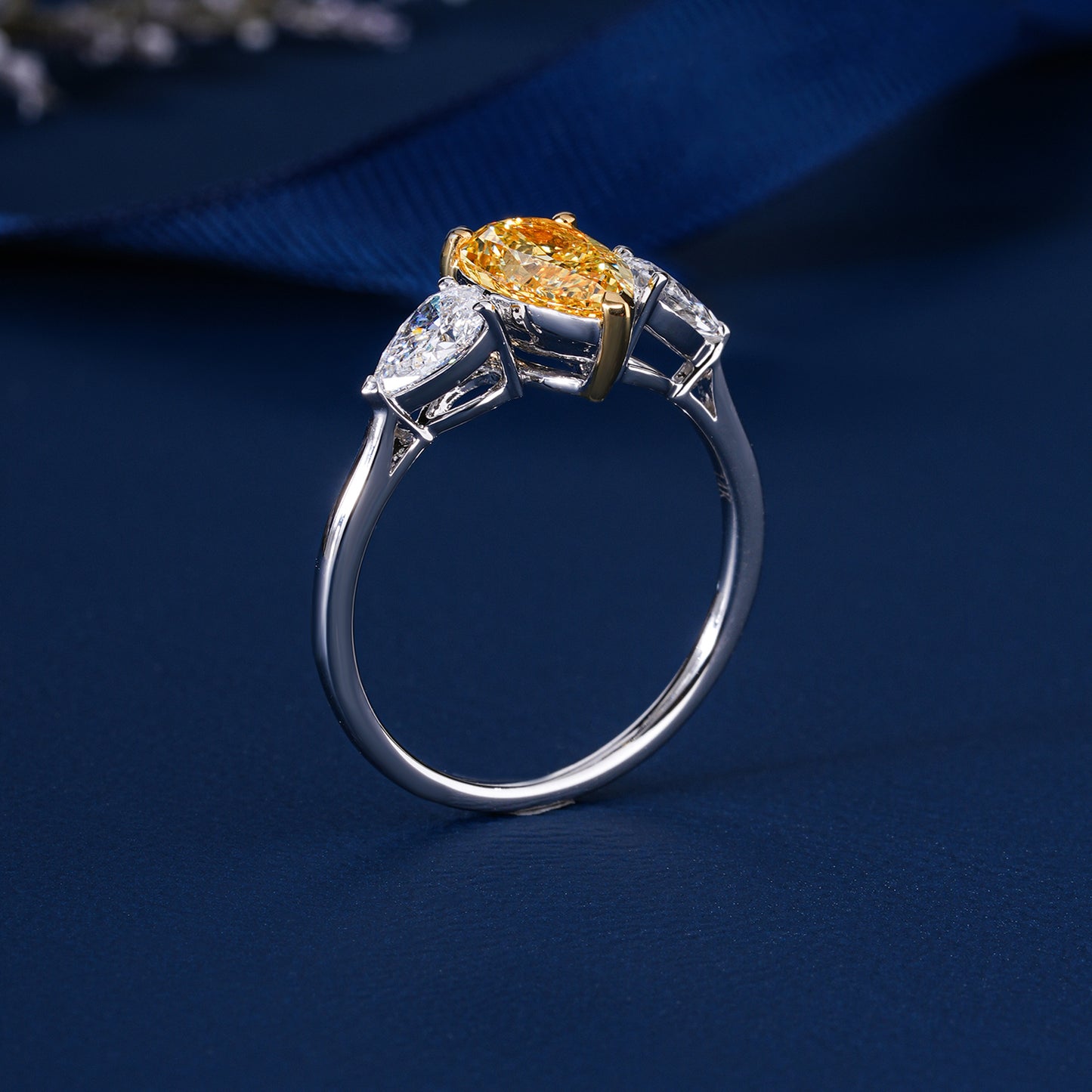 1.50 ct Pear Shape Lab Grown Diamond Three Stone Engagement Ring