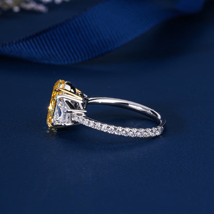 3.00 Carat Oval Yellow Diamond Ring Trilogy Art Deco Engagement RIng