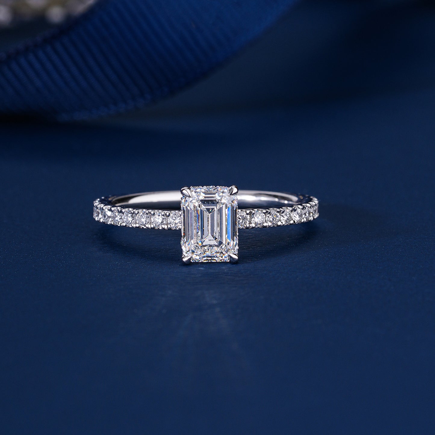 1.0 Carat Emerald Diamond Ring Petite Pave & Hidden Halo Engagement Ring
