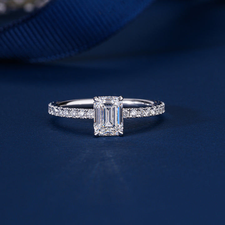 1 Carat Emerald Diamond Ring Petite Pave & Hidden Halo Engagement Ring