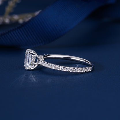 1.0 Carat Emerald Diamond Ring Petite Pave & Hidden Halo Engagement Ring
