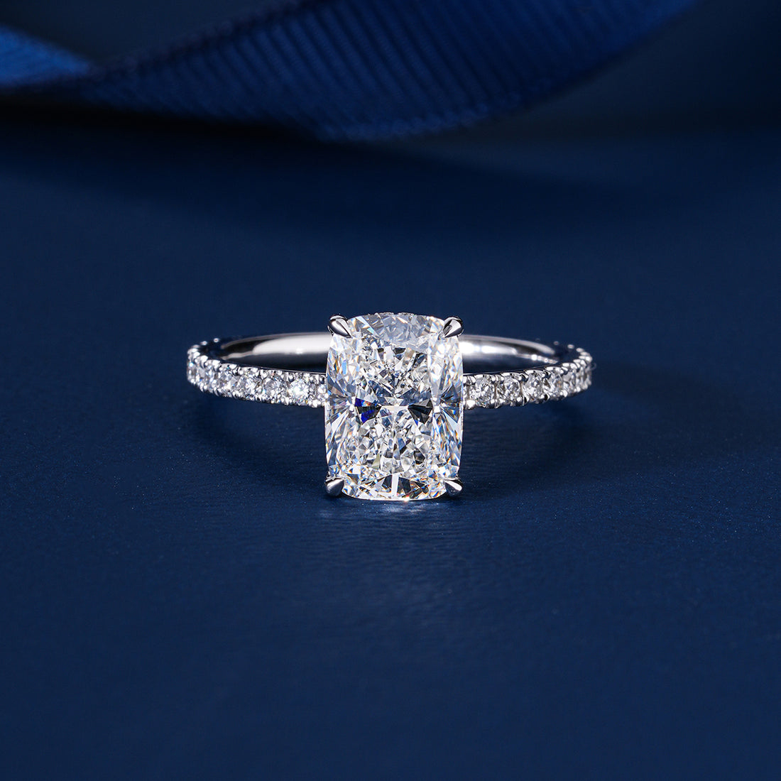 2 ct Style Elongated Cushion Cut Diamond Hidden Halo Engagement ring