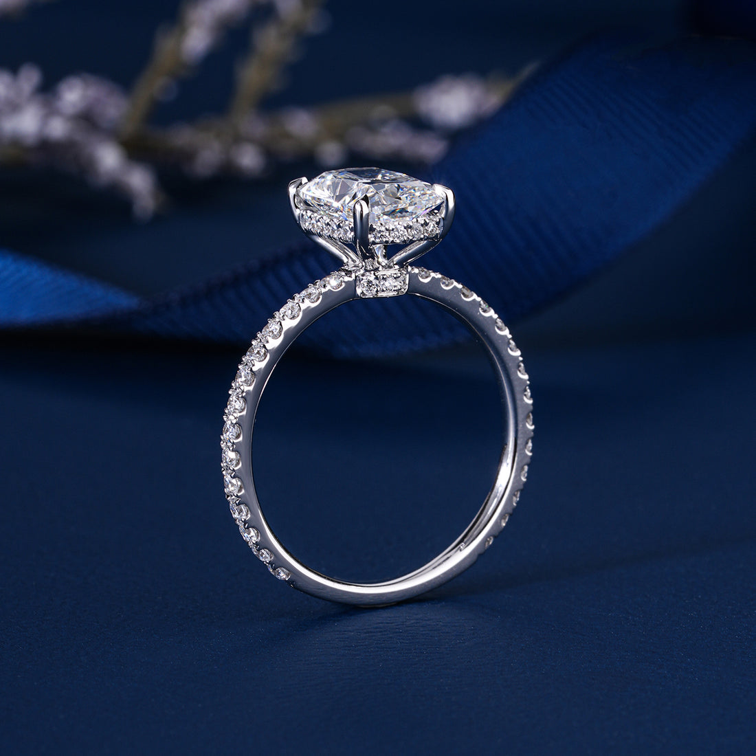 2 ct Style Elongated Cushion Cut Diamond Hidden Halo Engagement ring