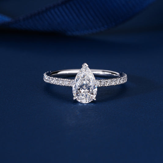 1.00 CT Pear Cut Lab Grown Diamond Pave Engagement Ring