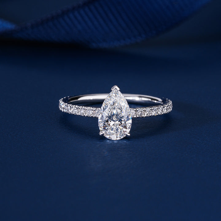 1.1 CT Pear Cut Lab Grown Diamond Pave Engagement Ring