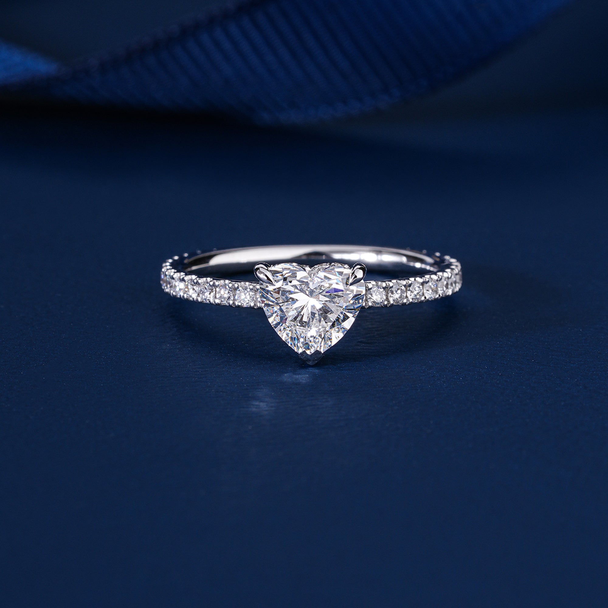 1.0 CT Heart Shape Diamond Petite Pave Band Hidden Accent Engagement Ring