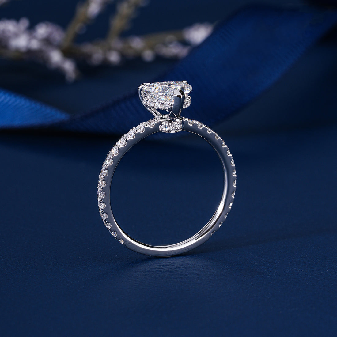 1.0 CT Heart Shape Diamond Petite Pave Band Hidden Accent Engagement Ring