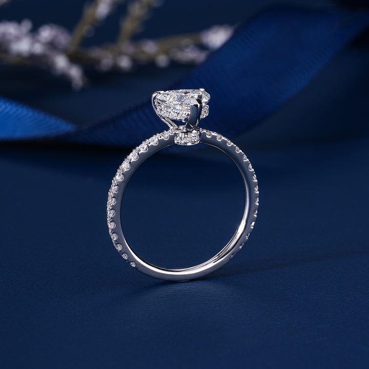 1.0 CT Heart Shape Diamond Petite Pave Band Hidden Accent Engagement Ring