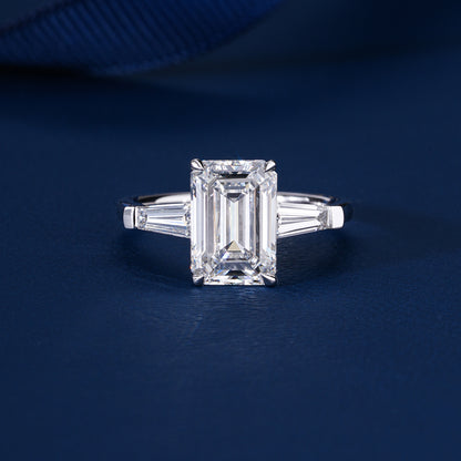 3.00 Carat Engagement Ring Emerald Cut Lab Grown Diamond Three Stone Engagement Ring