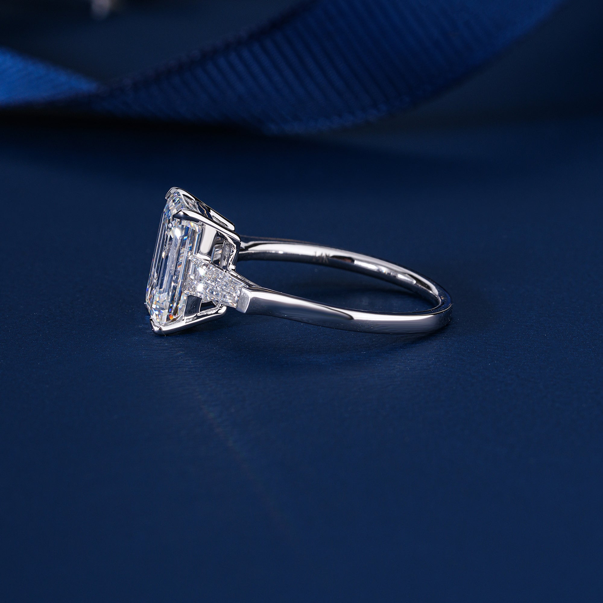 3.1 Carat Engagement Ring Emerald Cut Lab Grown Diamond Three Stone Engagement Ring