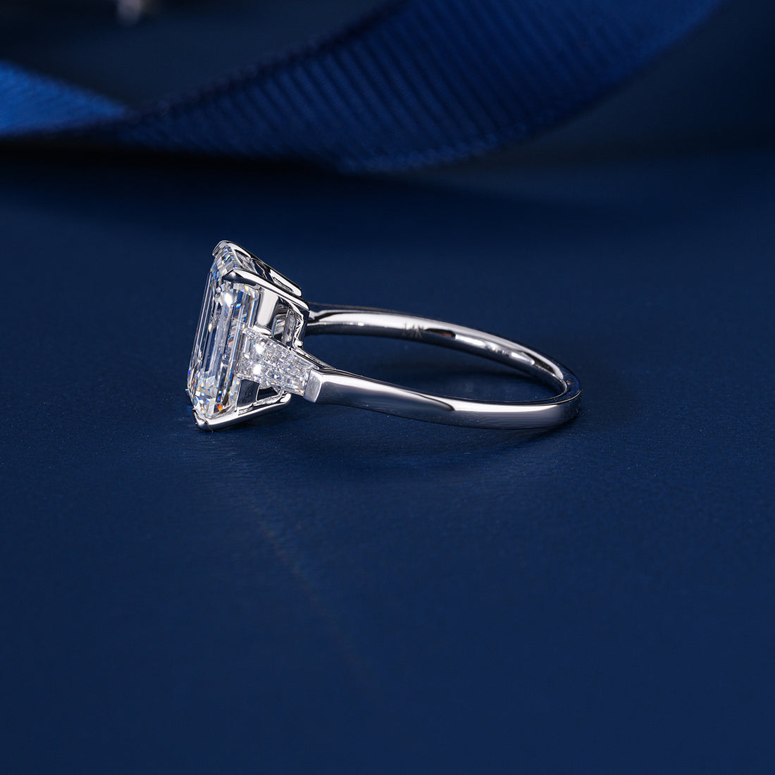 3.1 Carat Engagement Ring Emerald Cut Lab Grown Diamond Three Stone Engagement Ring