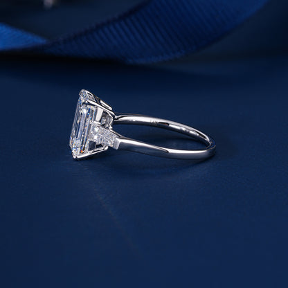 3.00 Carat Engagement Ring Emerald Cut Lab Grown Diamond Three Stone Engagement Ring