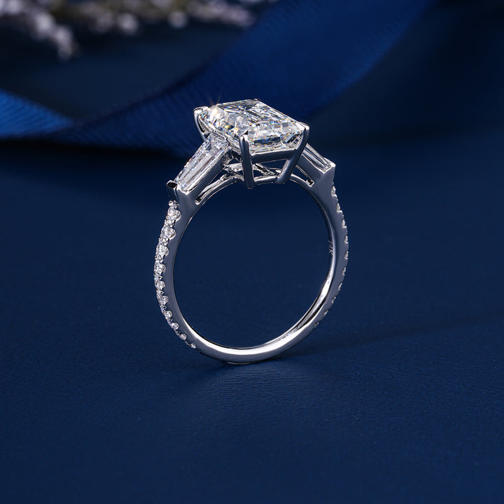 3.10 CT Emerald Cut Diamond Trilogy Ring Baguette Accent Diamond Engagement Ring