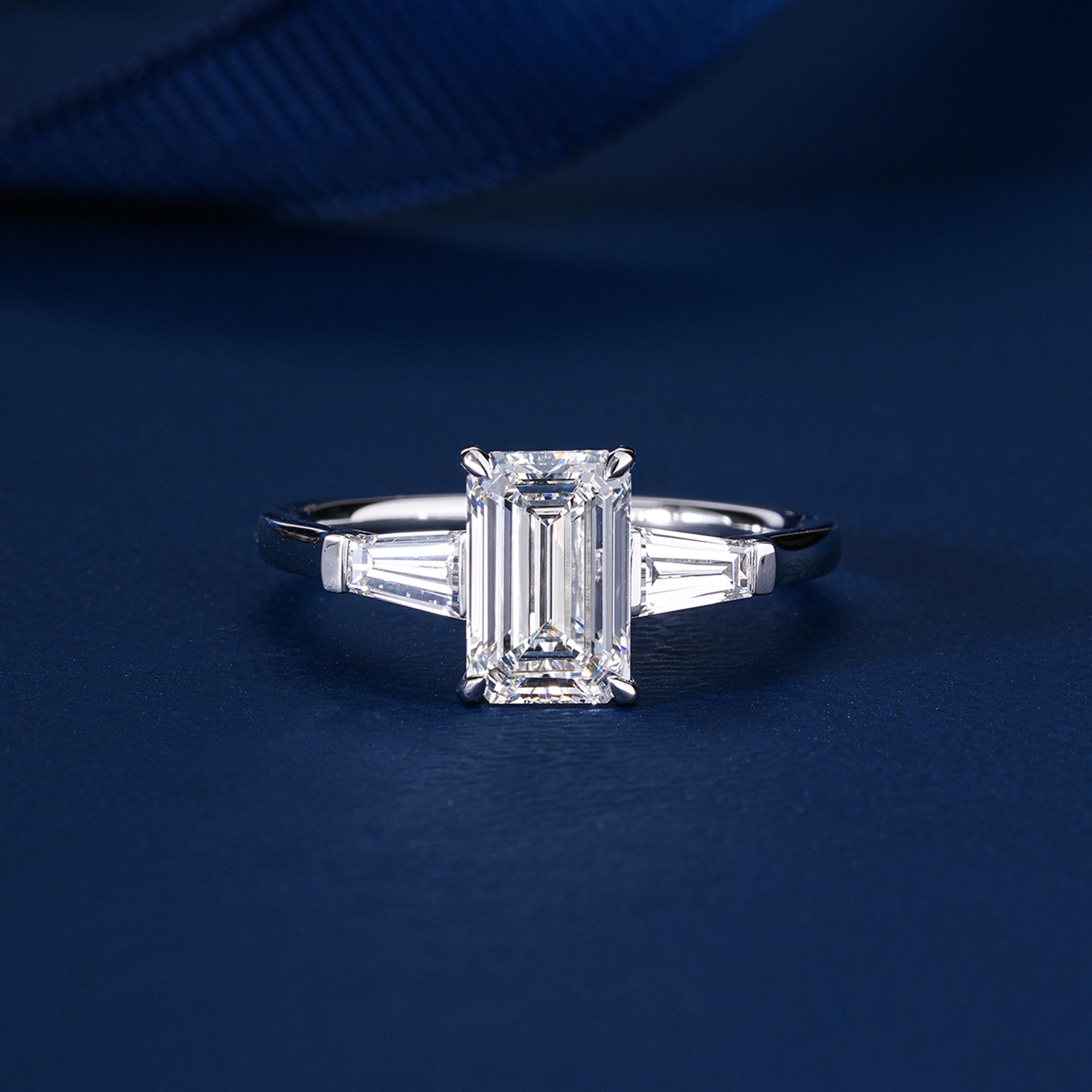 1.5 CT Emerald Cut Diamond Trilogy Tapered Baguette Engagement Ring