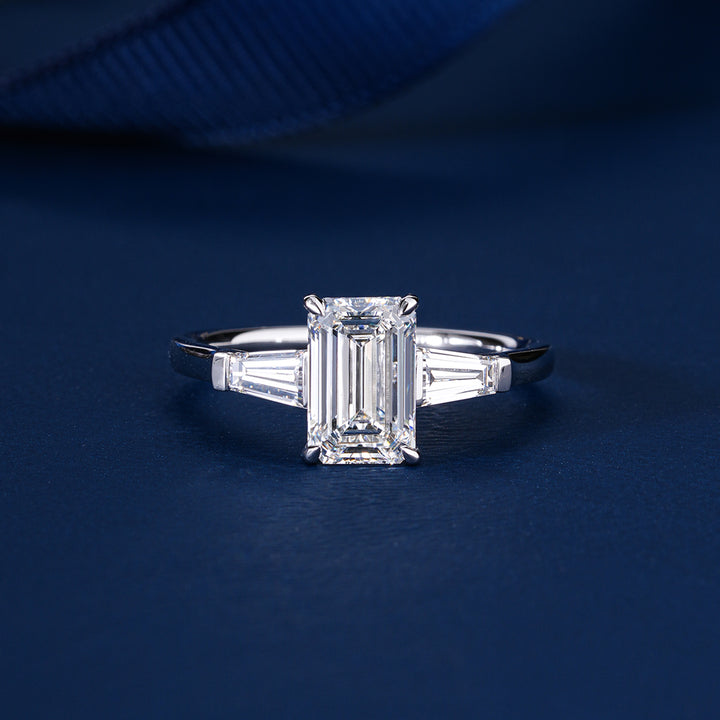1.5 CT Emerald Cut Diamond Trilogy Tapered Baguette Engagement Ring
