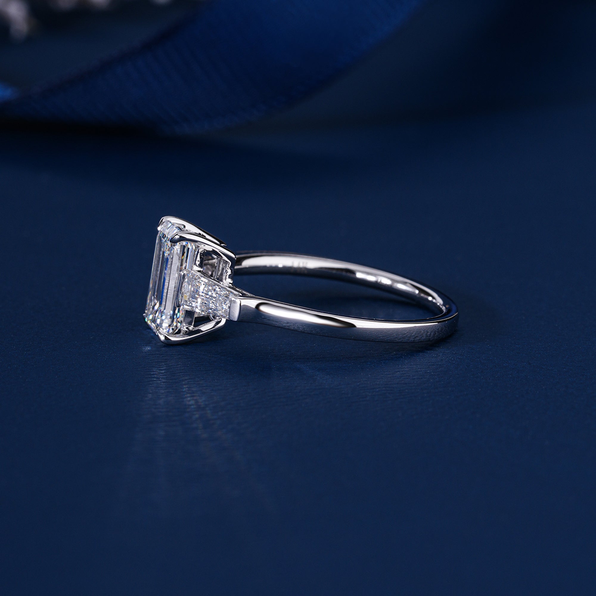 1.5 CT Emerald Cut Diamond Trilogy Tapered Baguette Engagement Ring