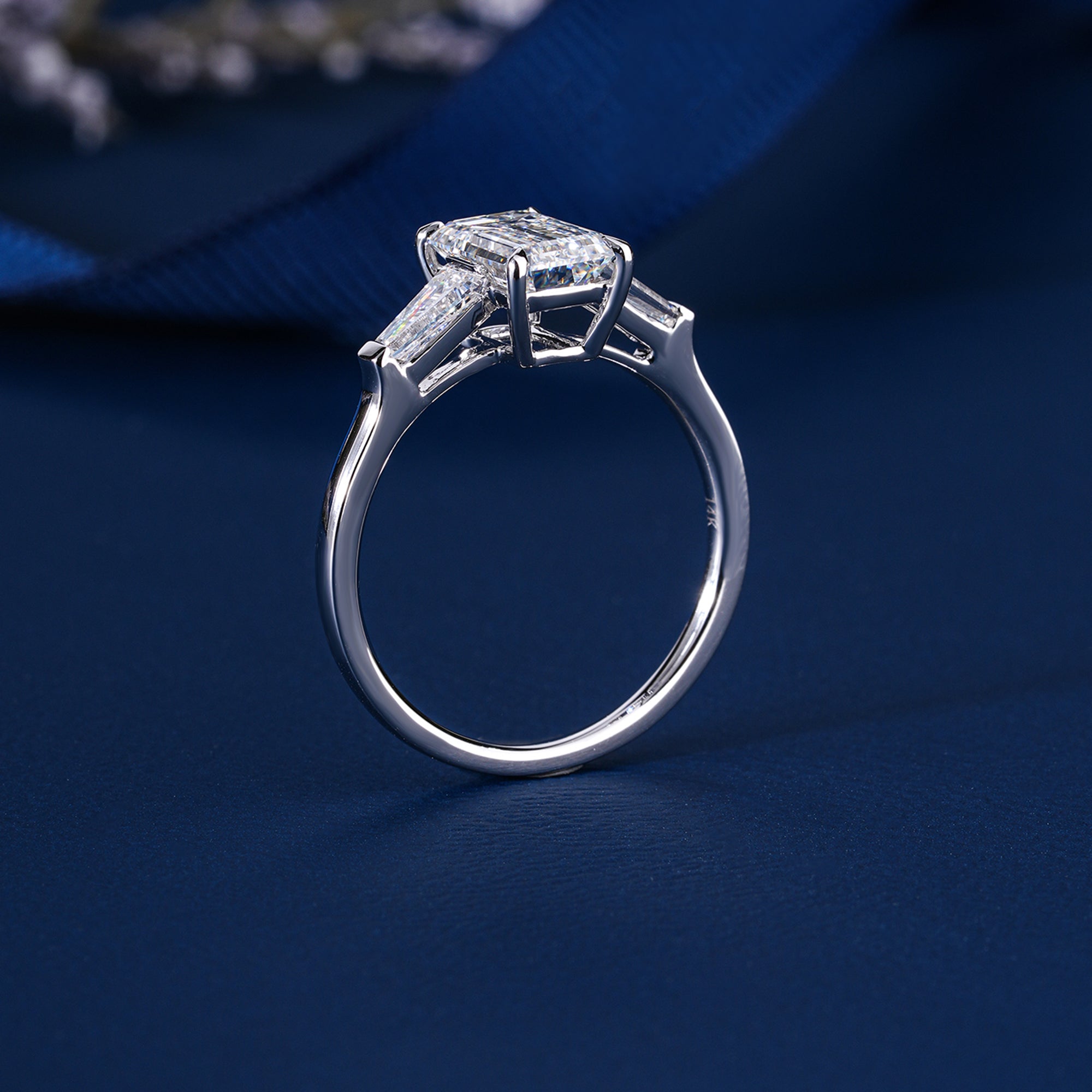 1.5 CT Emerald Cut Diamond Trilogy Tapered Baguette Engagement Ring