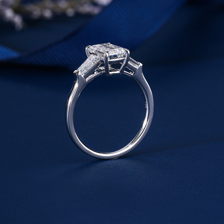 1.5 CT Emerald Cut Diamond Trilogy Tapered Baguette Engagement Ring