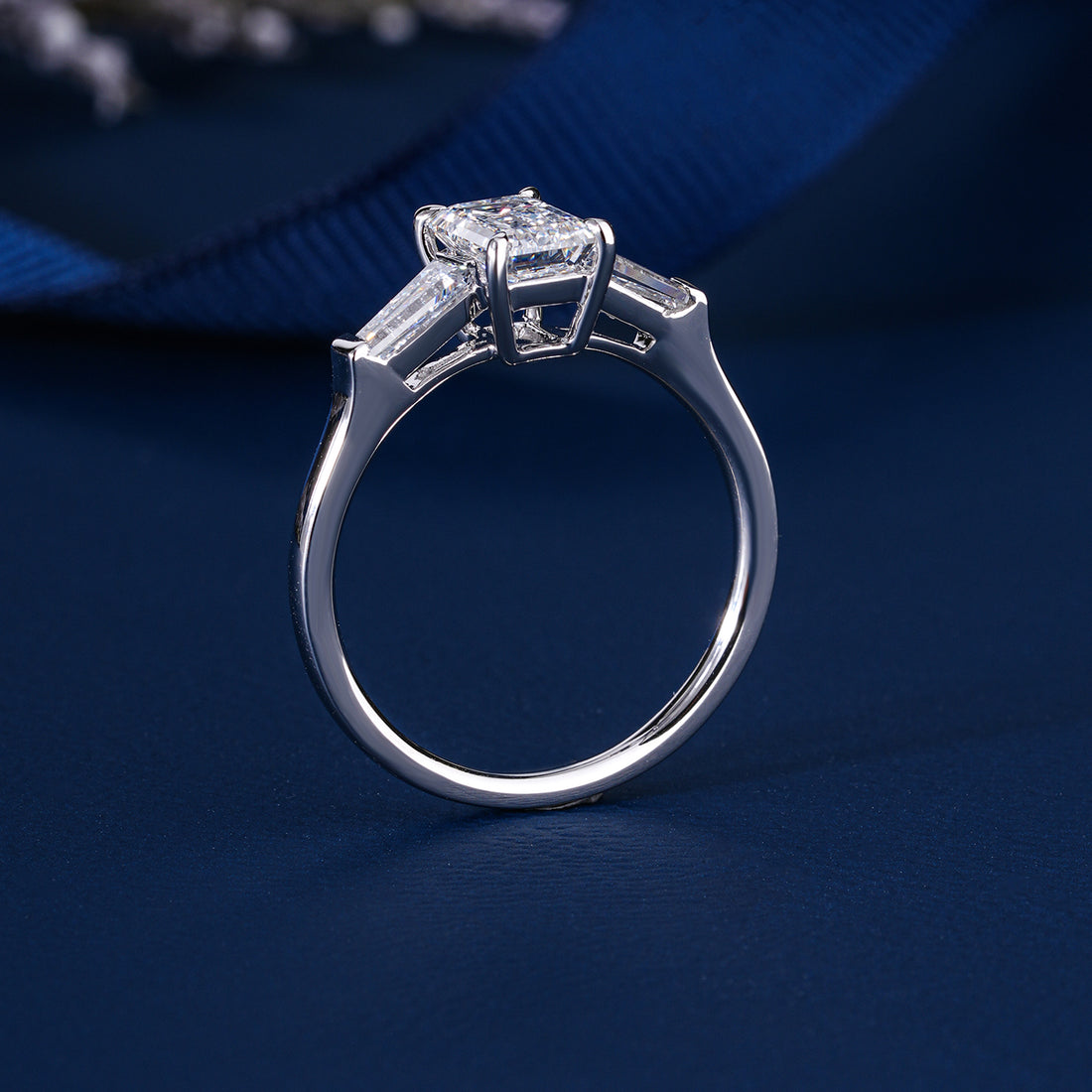 1.05 CT Emerald Cut Diamond Ring Vintage Style Baguette Engagement Ring